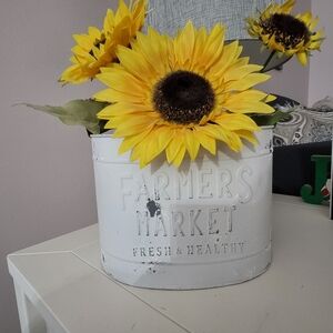 *LAST CHANCE* White Metal Planter with Yellow Sunflowers